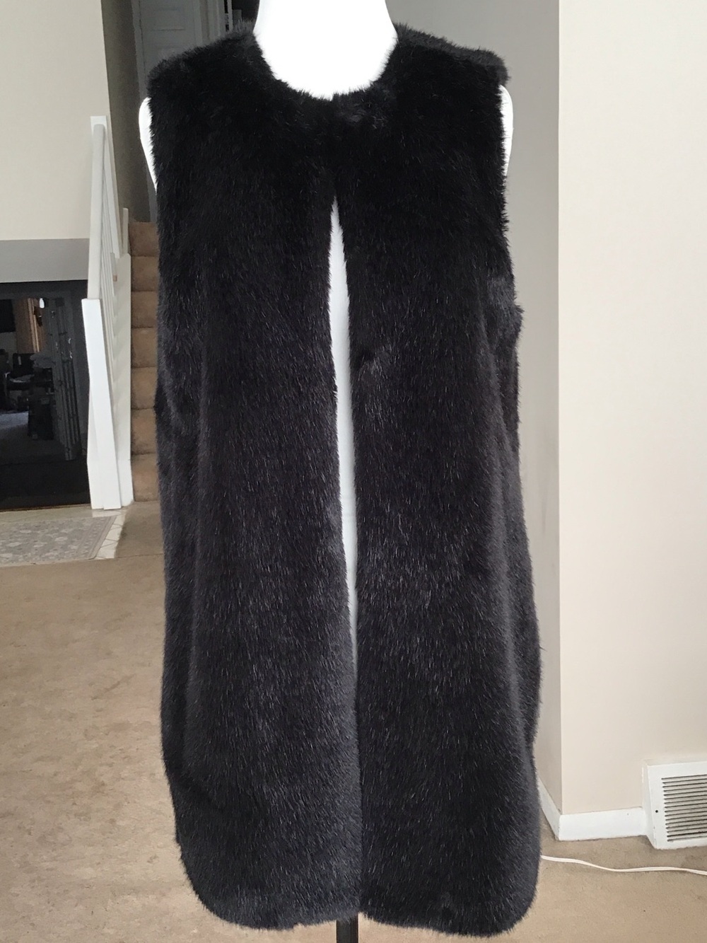 Talbots Black Faux Fur Vest